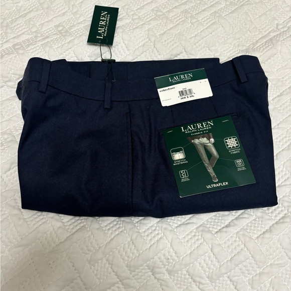 NWT RALPH LAUREN Classic Fit UltraFlex Stretch Navy Flat Dress Pants 36 x 30 - Picture 2 of 2